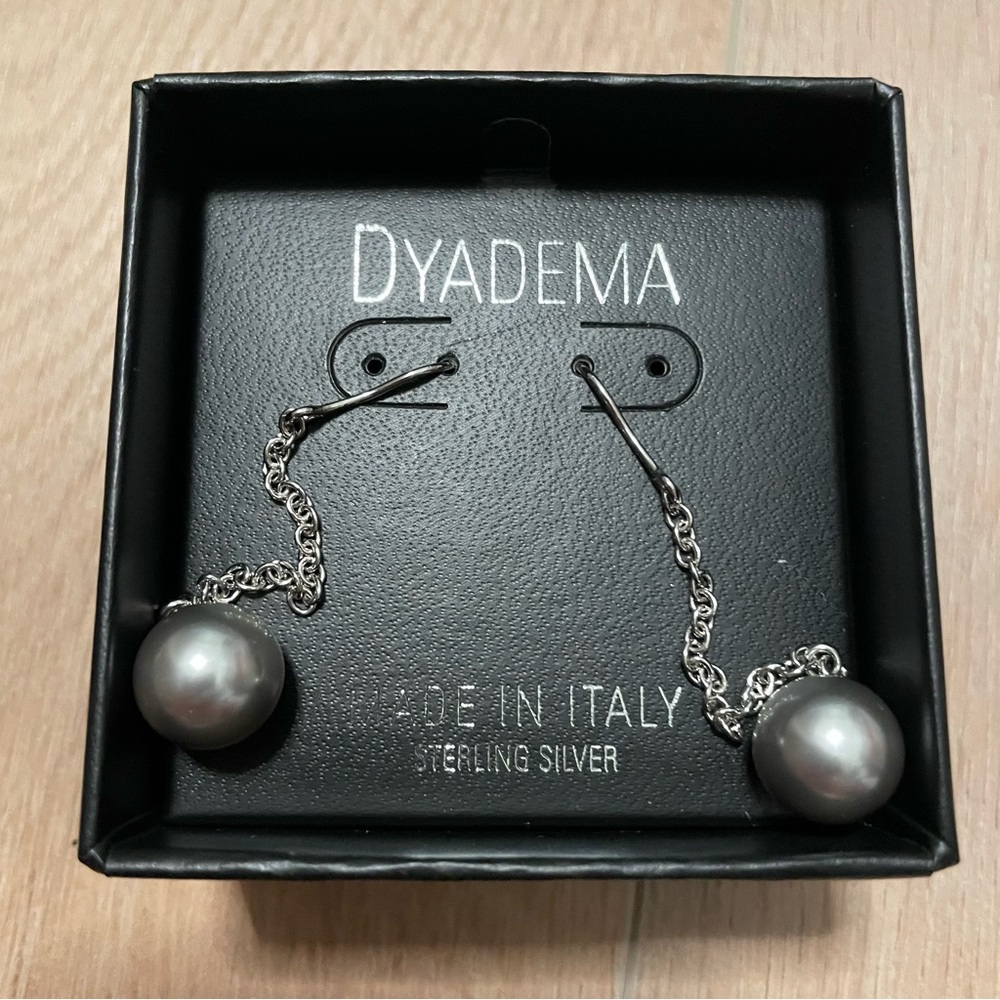 NWOT DYADEMA Sterling Silver Pearl Chain Earrings - Made in Italy